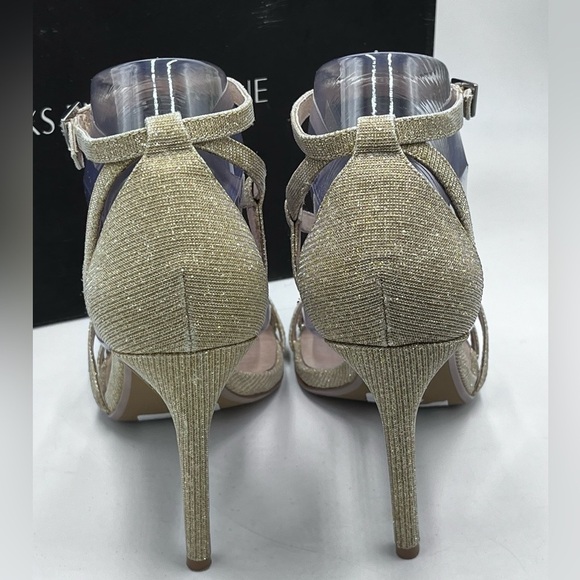 Saks Fifth Avenue Gold and Ankle Strap Stiletto Heels Size 8.5 M - Picture 9 of 16